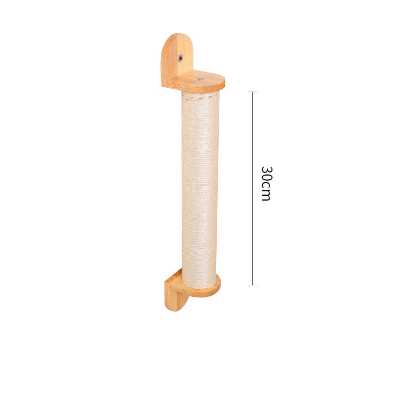 KFX-8687805 Solid Wood Wall-Mounted Cat Toy Platform with Sisal Grabbing Column and Grinding Board