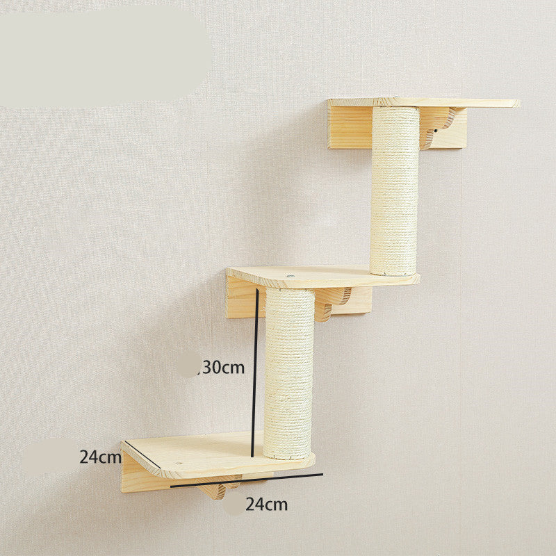 KFX-8687805 Solid Wood Wall-Mounted Cat Toy Platform with Sisal Grabbing Column and Grinding Board