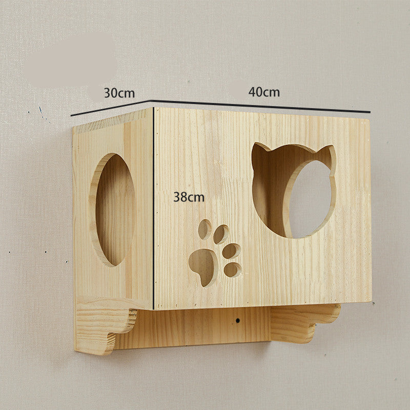 KFX-8687805 Solid Wood Wall-Mounted Cat Toy Platform with Sisal Grabbing Column and Grinding Board