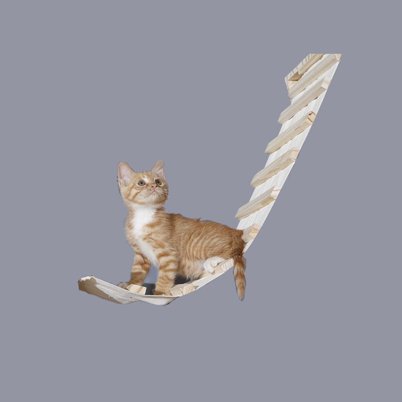 KFX-8687805 Solid Wood Wall-Mounted Cat Toy Platform with Sisal Grabbing Column and Grinding Board