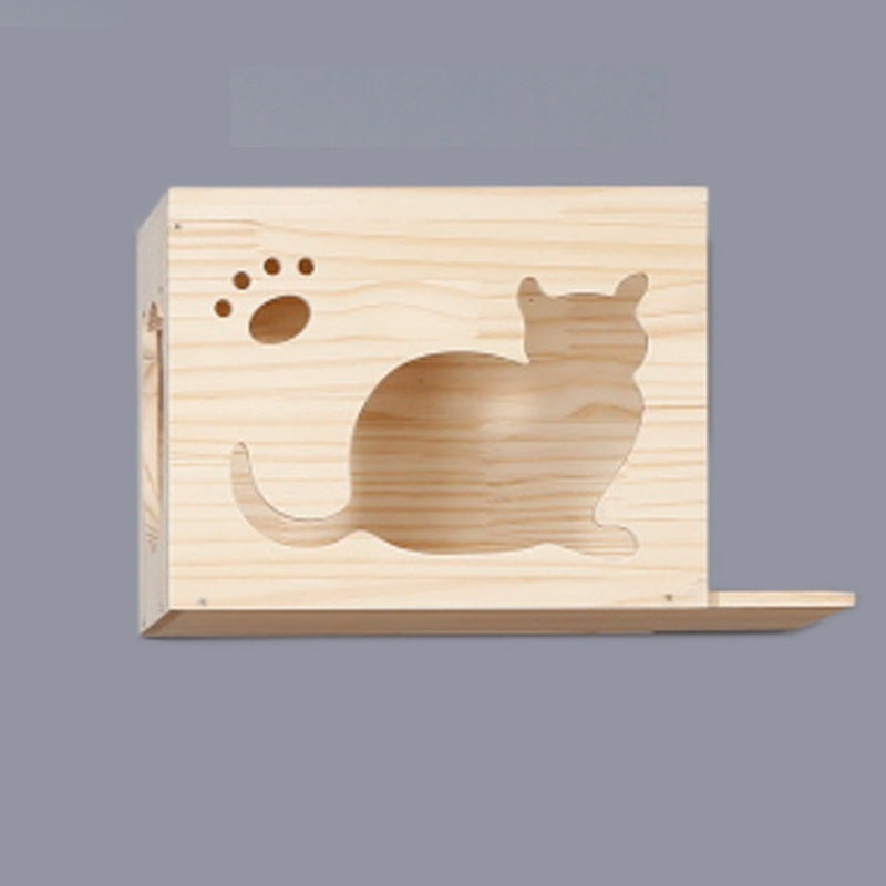 KFX-8687805 Solid Wood Wall-Mounted Cat Toy Platform with Sisal Grabbing Column and Grinding Board