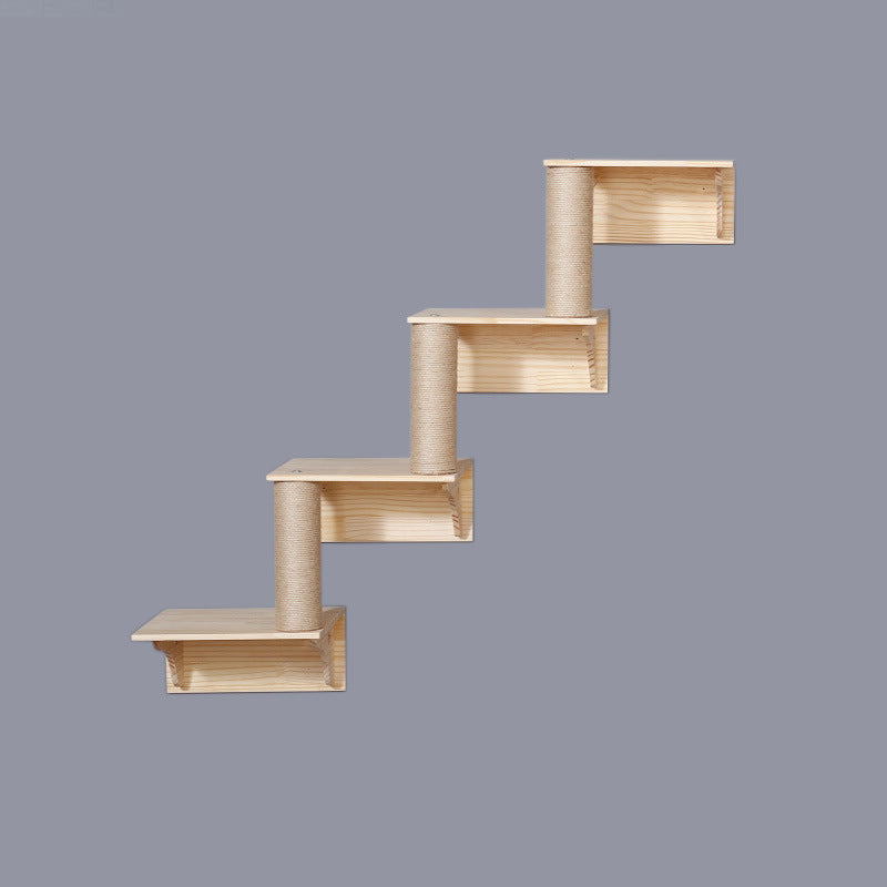 KFX-8687805 Solid Wood Wall-Mounted Cat Toy Platform with Sisal Grabbing Column and Grinding Board