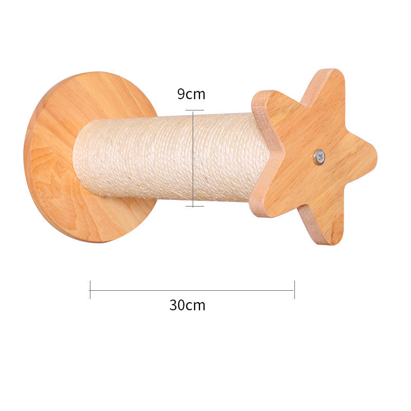KFX-8687805 Solid Wood Wall-Mounted Cat Toy Platform with Sisal Grabbing Column and Grinding Board