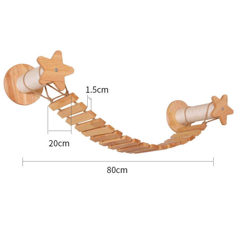 KFX-8687805 Solid Wood Wall-Mounted Cat Toy Platform with Sisal Grabbing Column and Grinding Board