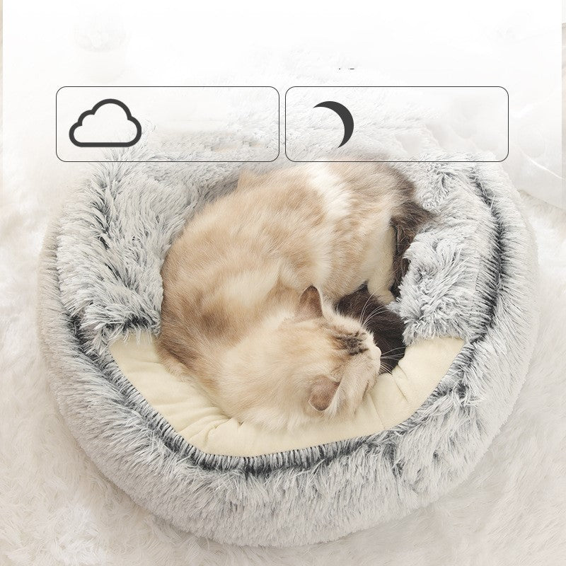 KFX-8688573 Cat's Nest with Plush Velvet and Oxford Bottom - Semi-Enclosed Design in Grey, Pink, Brown