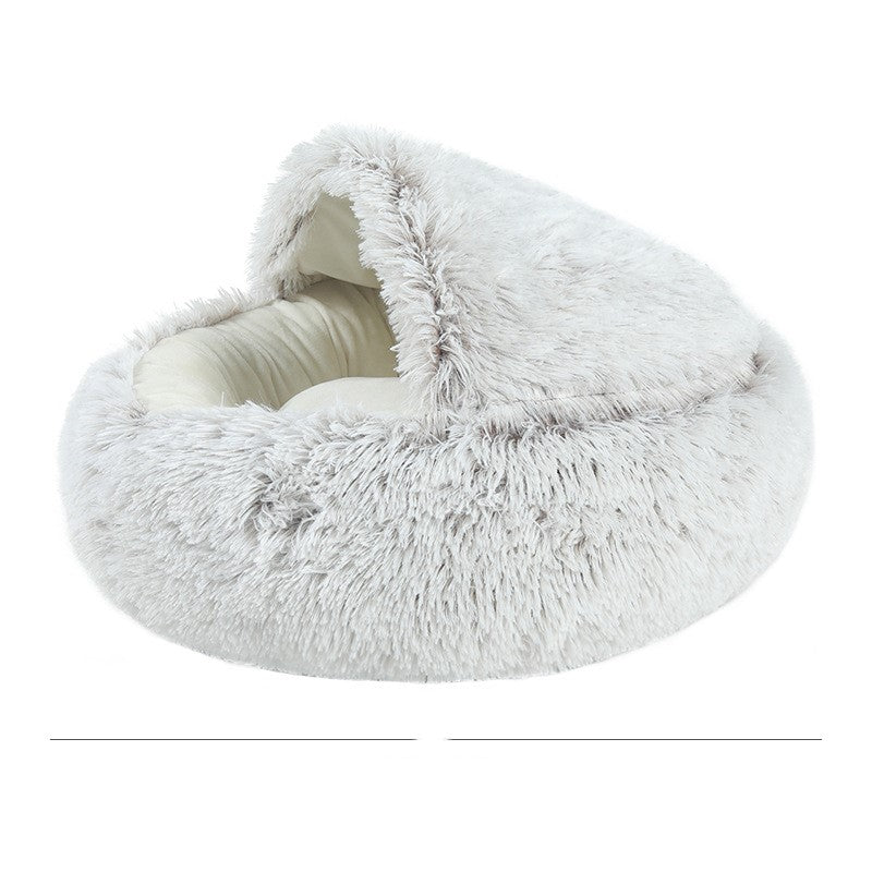 KFX-8688573 Cat's Nest with Plush Velvet and Oxford Bottom - Semi-Enclosed Design in Grey, Pink, Brown