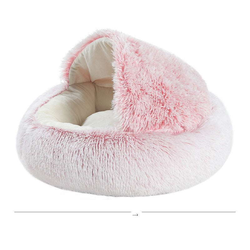 KFX-8688573 Cat's Nest with Plush Velvet and Oxford Bottom - Semi-Enclosed Design in Grey, Pink, Brown