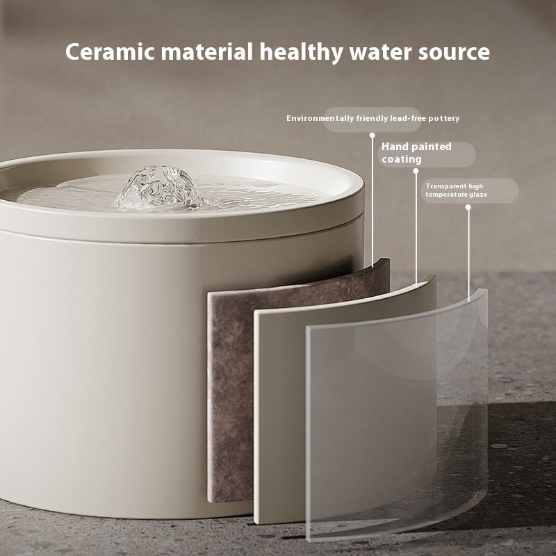 KFX-8690365 Ceramic Cat Water Dispenser with Circulating Filter and Mute Flow