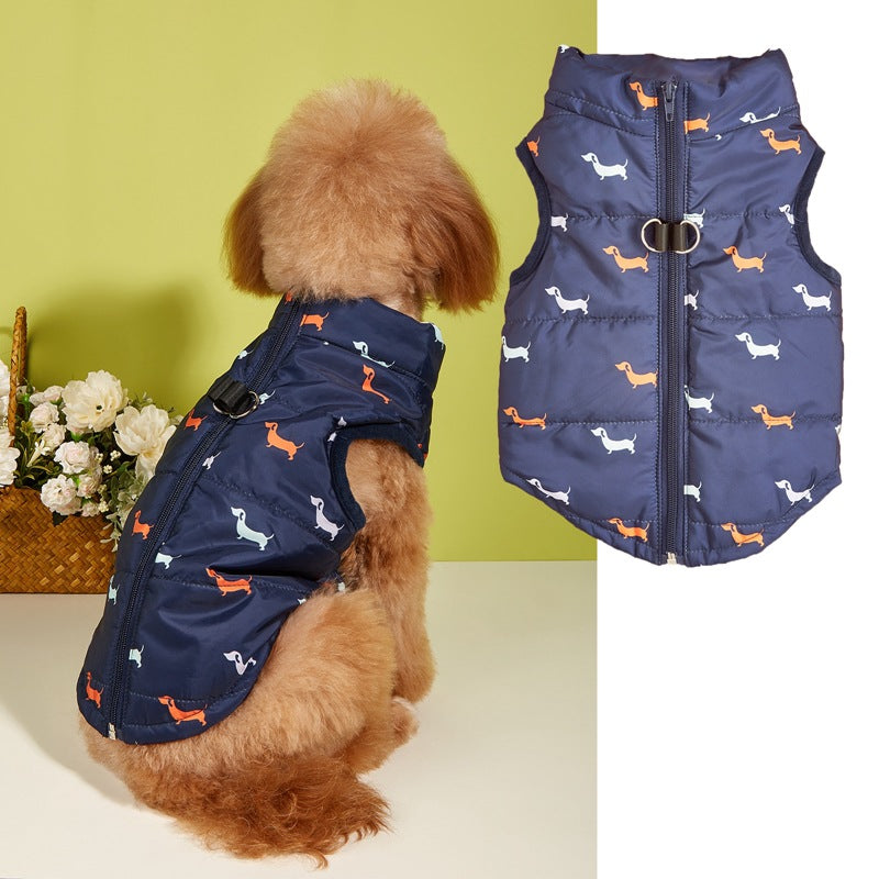 KFX-8690877 Warm Cartoon Dog Vest with Zipper and Traction Hole in Various Colors and Sizes