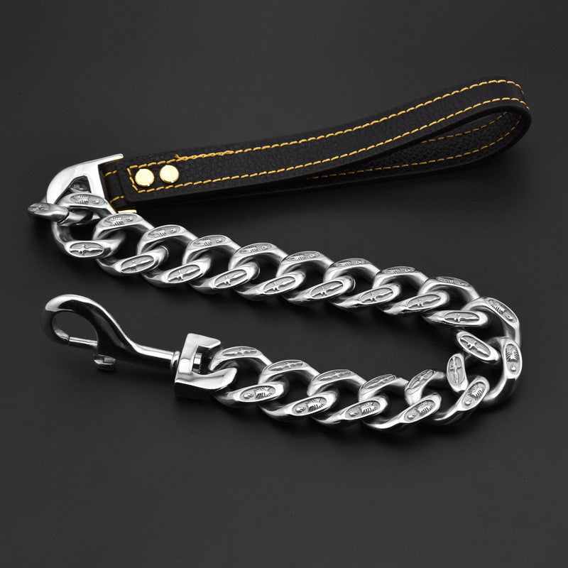 KFX-8694077 Stainless Steel Thick Dog Leash in Gold and White - 32MM Width, Multiple Lengths Available