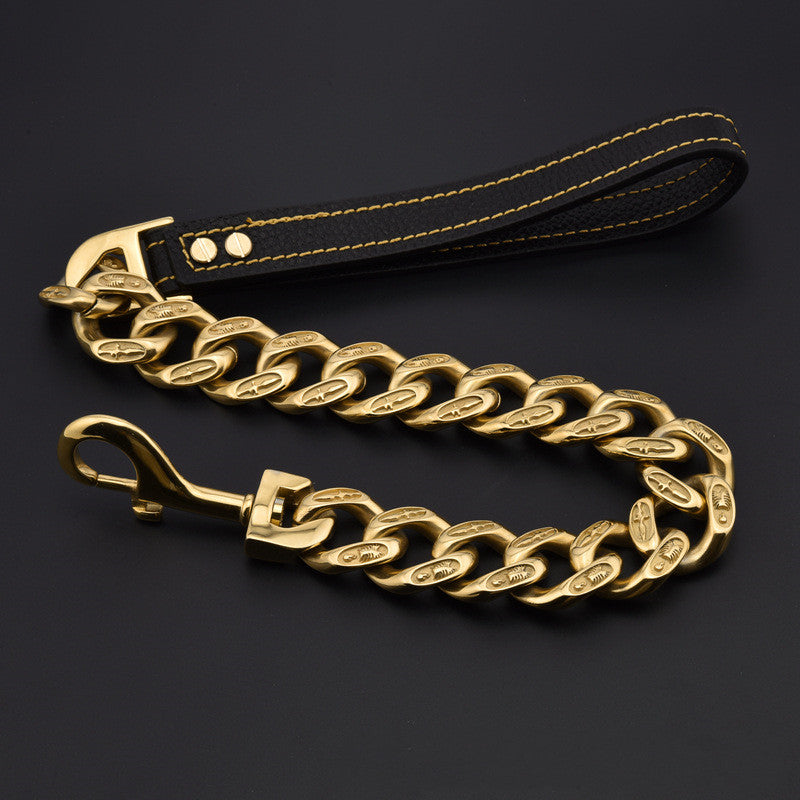 KFX-8694077 Stainless Steel Thick Dog Leash in Gold and White - 32MM Width, Multiple Lengths Available