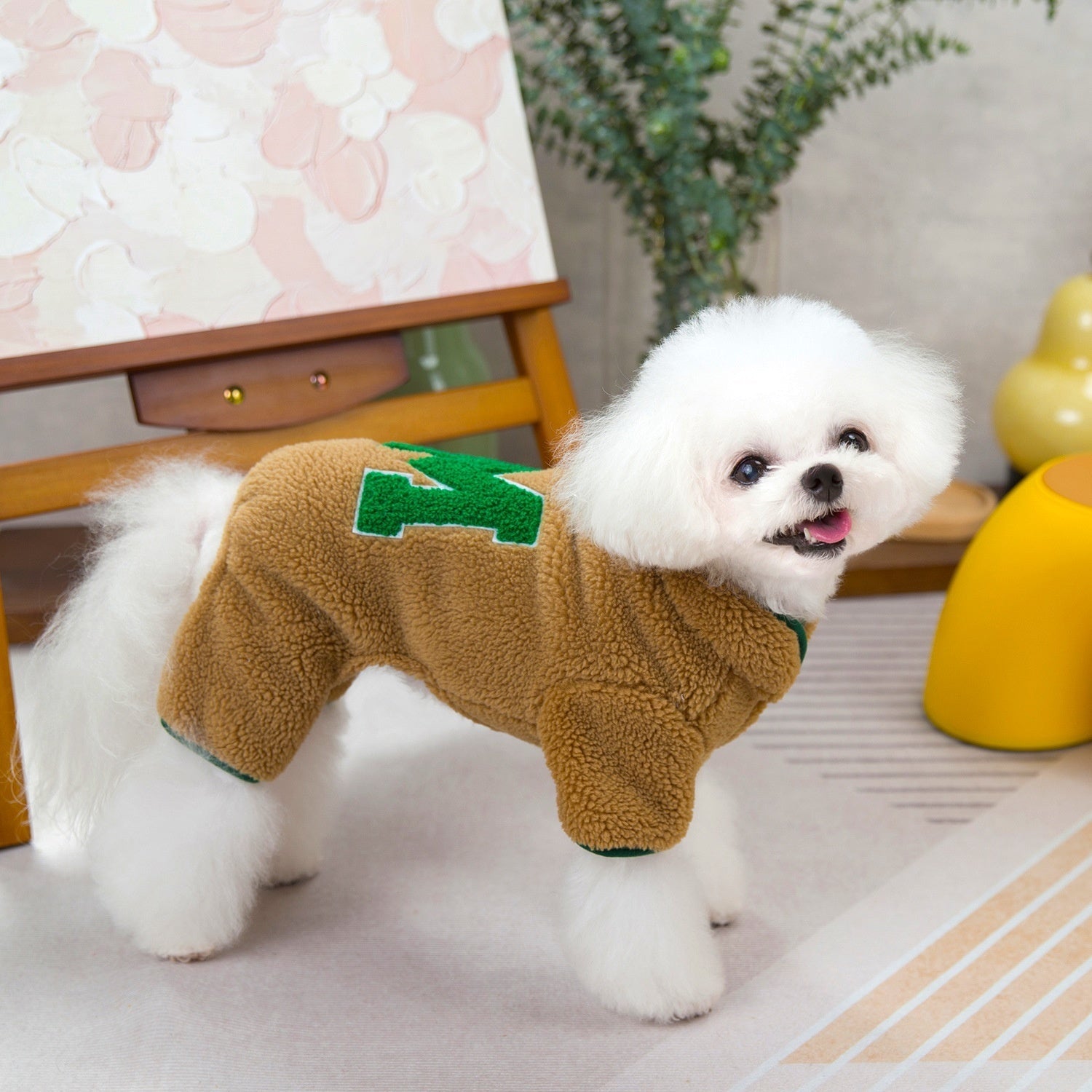 KFX-8694845 Fluffy Four Legs Pet Jacket - Casual Polyester Clothing in Beige and Coffee