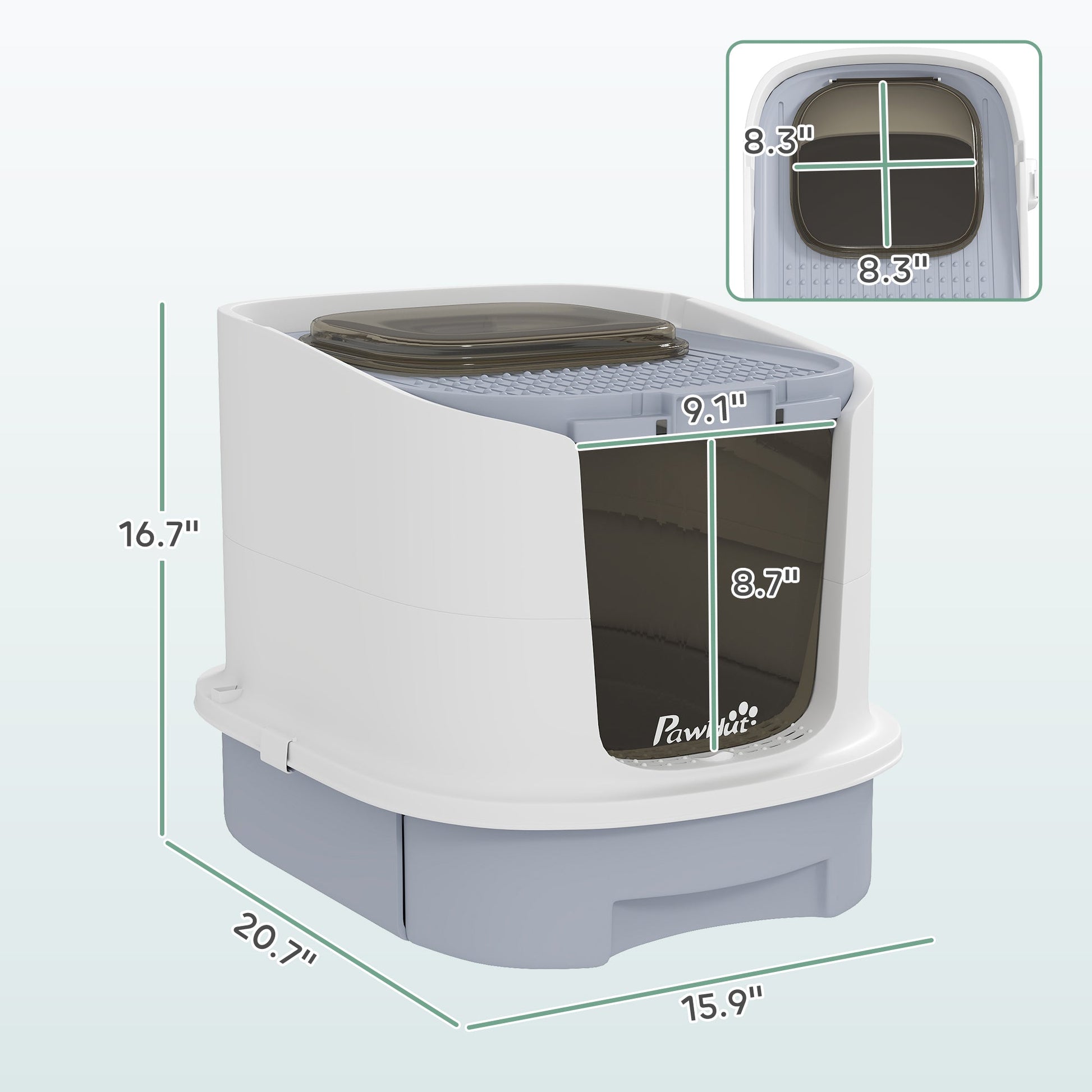KFX-8695741 Gray Covered Cat Litter Box with Lid, Easy Clean Drawer, Deodorizing Bags, Top Entry Design