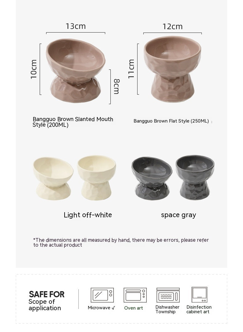 KFX-8700221 Ceramic High Leg Oblique Bowl for Cats - Light Beige, Filbert Brown, Deep Space Gray