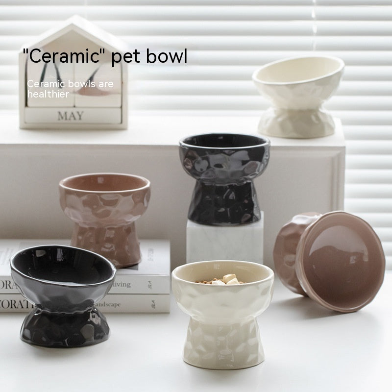 KFX-8700221 Ceramic High Leg Oblique Bowl for Cats - Light Beige, Filbert Brown, Deep Space Gray