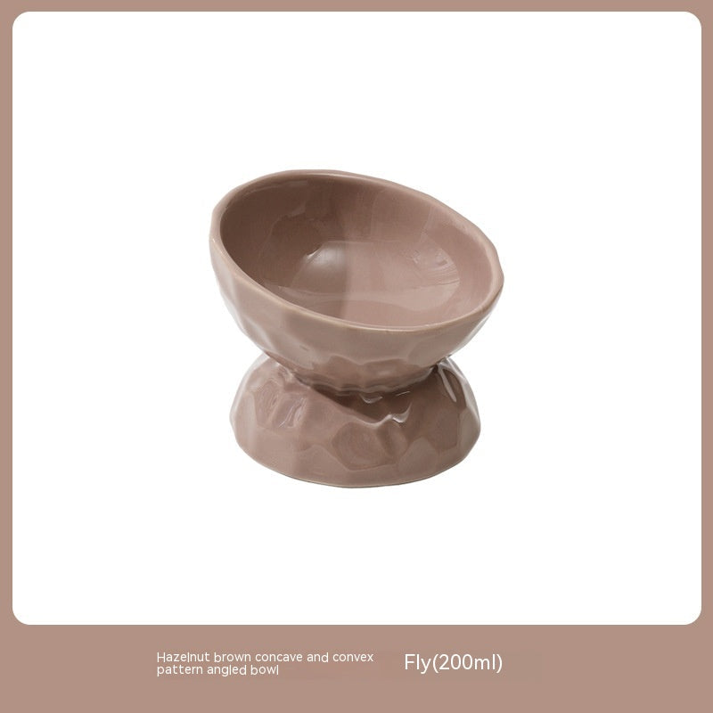 KFX-8700221 Ceramic High Leg Oblique Bowl for Cats - Light Beige, Filbert Brown, Deep Space Gray