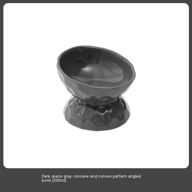 KFX-8700221 Ceramic High Leg Oblique Bowl for Cats - Light Beige, Filbert Brown, Deep Space Gray
