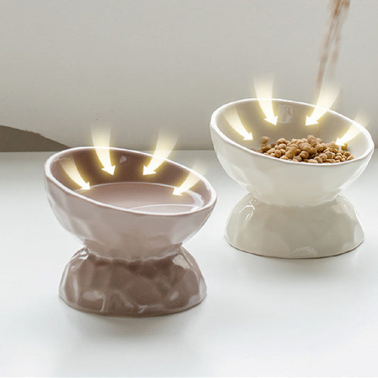 KFX-8700221 Ceramic High Leg Oblique Bowl for Cats - Light Beige, Filbert Brown, Deep Space Gray