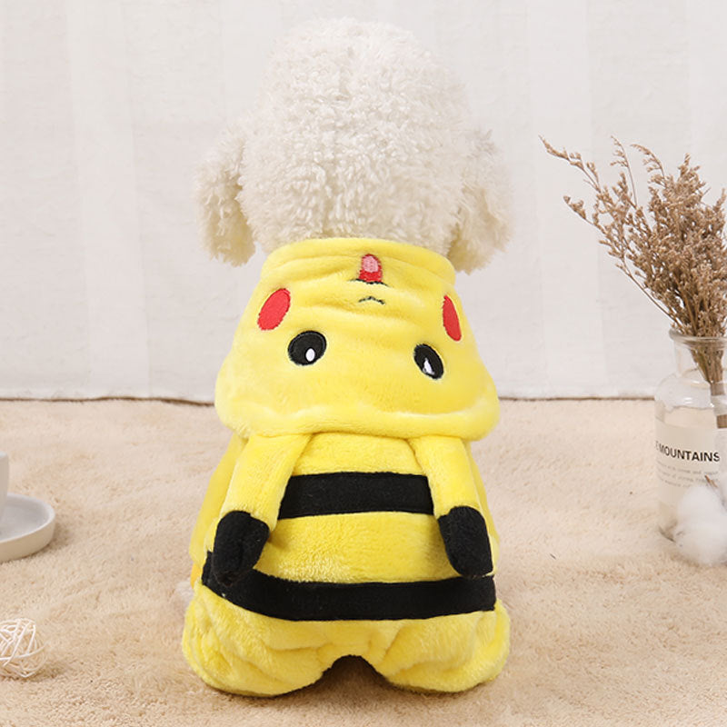 KFX-8703293 Cute Cartoon Cat Hoodie Pajamas Coat for Small to Medium Dogs and Cats - Warm Fleece Outfit
