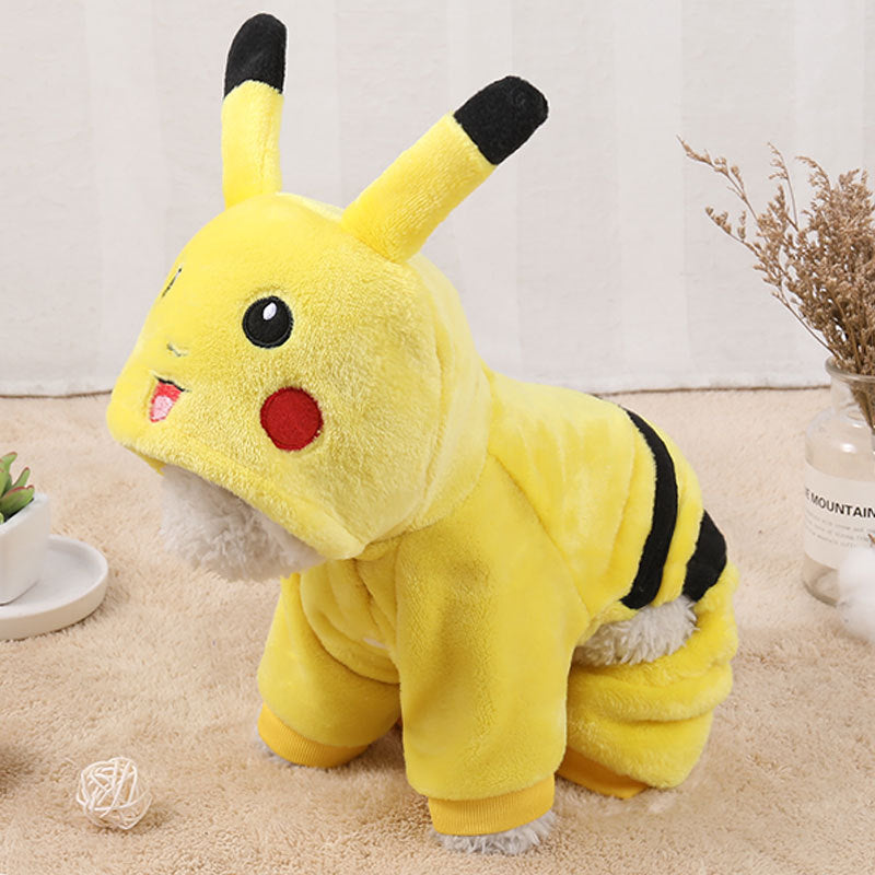 KFX-8703293 Cute Cartoon Cat Hoodie Pajamas Coat for Small to Medium Dogs and Cats - Warm Fleece Outfit