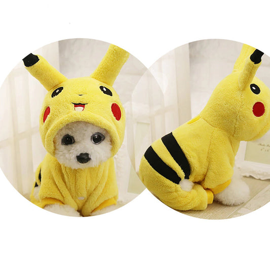 KFX-8703293 Cute Cartoon Cat Hoodie Pajamas Coat for Small to Medium Dogs and Cats - Warm Fleece Outfit