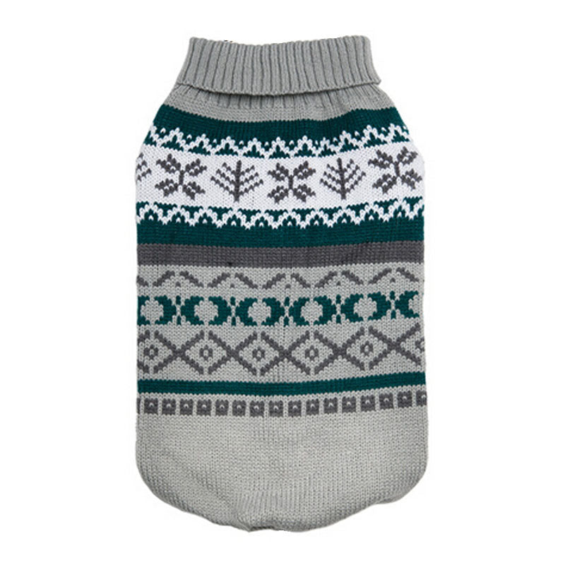 KFX-8703805 Pet Sweater with Leaf Pattern and Lapel - Cozy Wool Fabric in Yellow, Green, Pink, and Gray