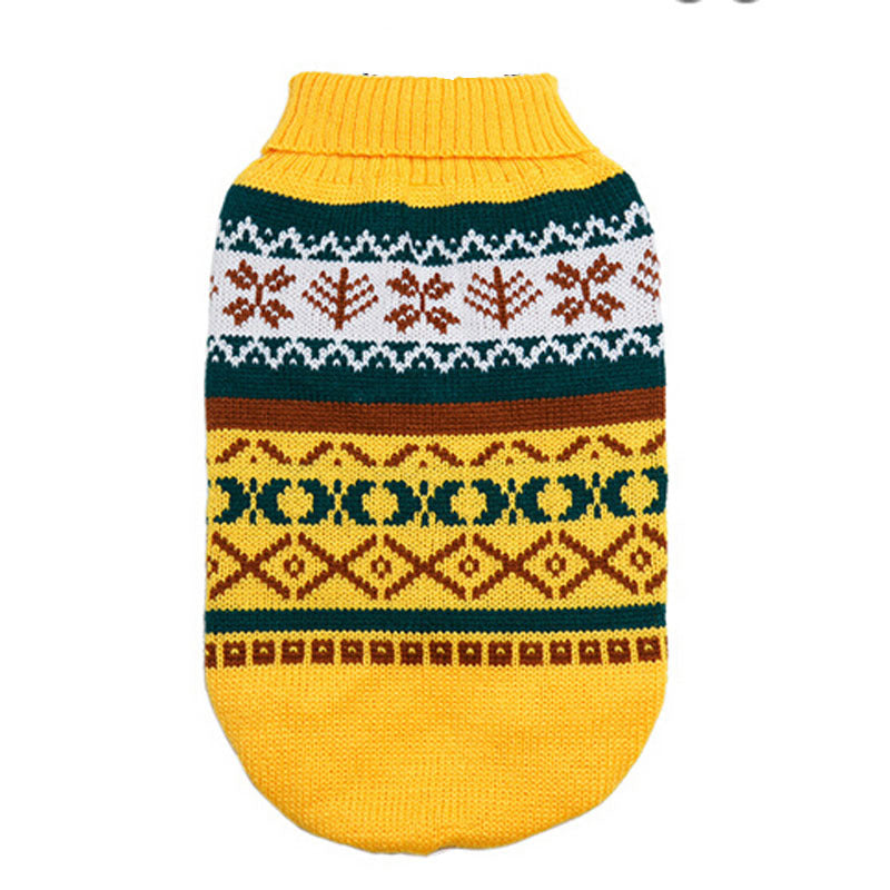 KFX-8703805 Pet Sweater with Leaf Pattern and Lapel - Cozy Wool Fabric in Yellow, Green, Pink, and Gray