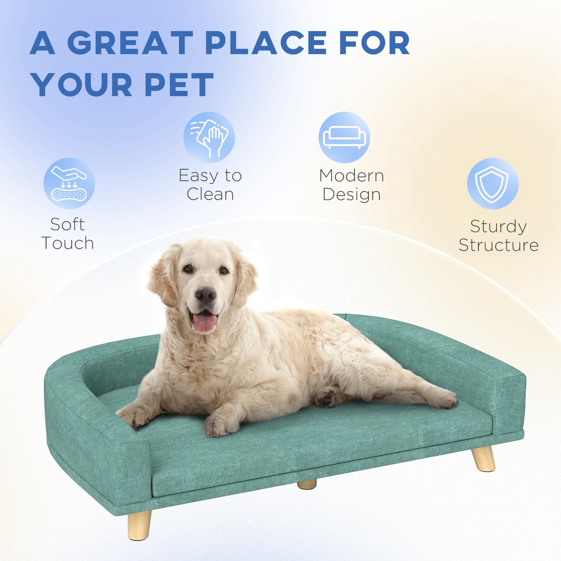 KFX-8704445 Large Dog Sofa Couch Bed with Washable Cushion, Light Green, Elevated Design for Comfort