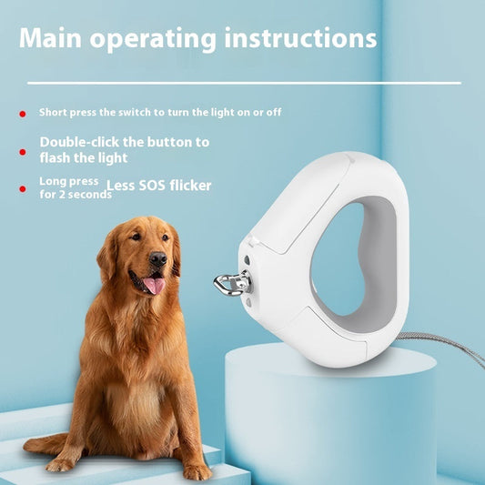 KFX-8705597 Pet Leashing Device with Snack Bin and Spotlight Feature - White Plastic Design