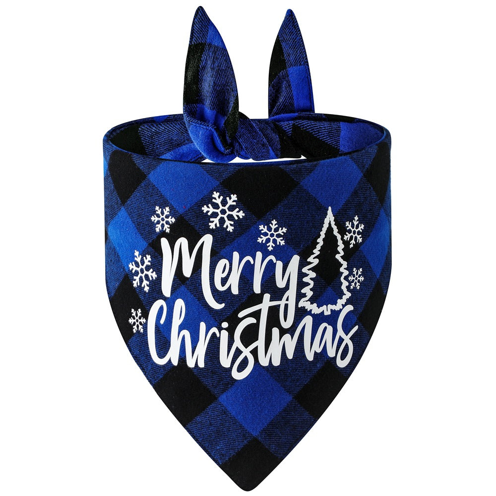 KFX-8706365 Cotton Plaid Christmas Pet Triangle Scarf with Santa and Snowman Design, 65x45x45cm