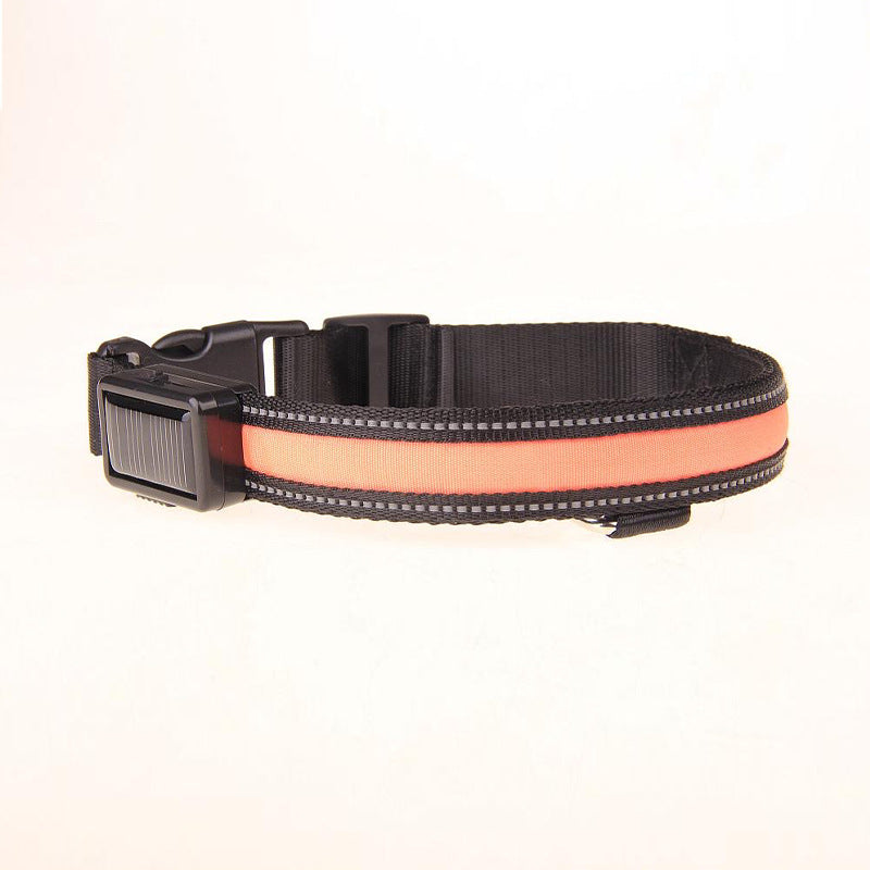 KFX-8707773 Solar LED Light-Up Dog Collar with USB Rechargeable Feature, Multiple Colors Available