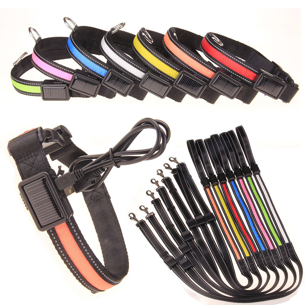 KFX-8707773 Solar LED Light-Up Dog Collar with USB Rechargeable Feature, Multiple Colors Available