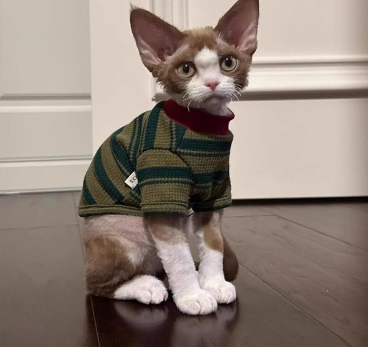 KFX-8710333 Adorable Dark Green Striped Two-Legged Vest for Pets – Trendy, Durable, and Breathable