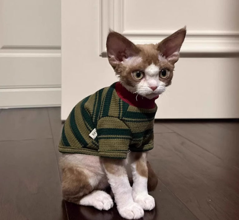 KFX-8710333 Adorable Dark Green Striped Two-Legged Vest for Pets – Trendy, Durable, and Breathable
