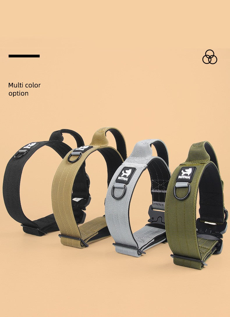 KFX-8713533 Adjustable Tactical Dog Collar for Medium and Large Breeds - Nylon Material, Available in Black, Gray, Army Green, and Khaki
