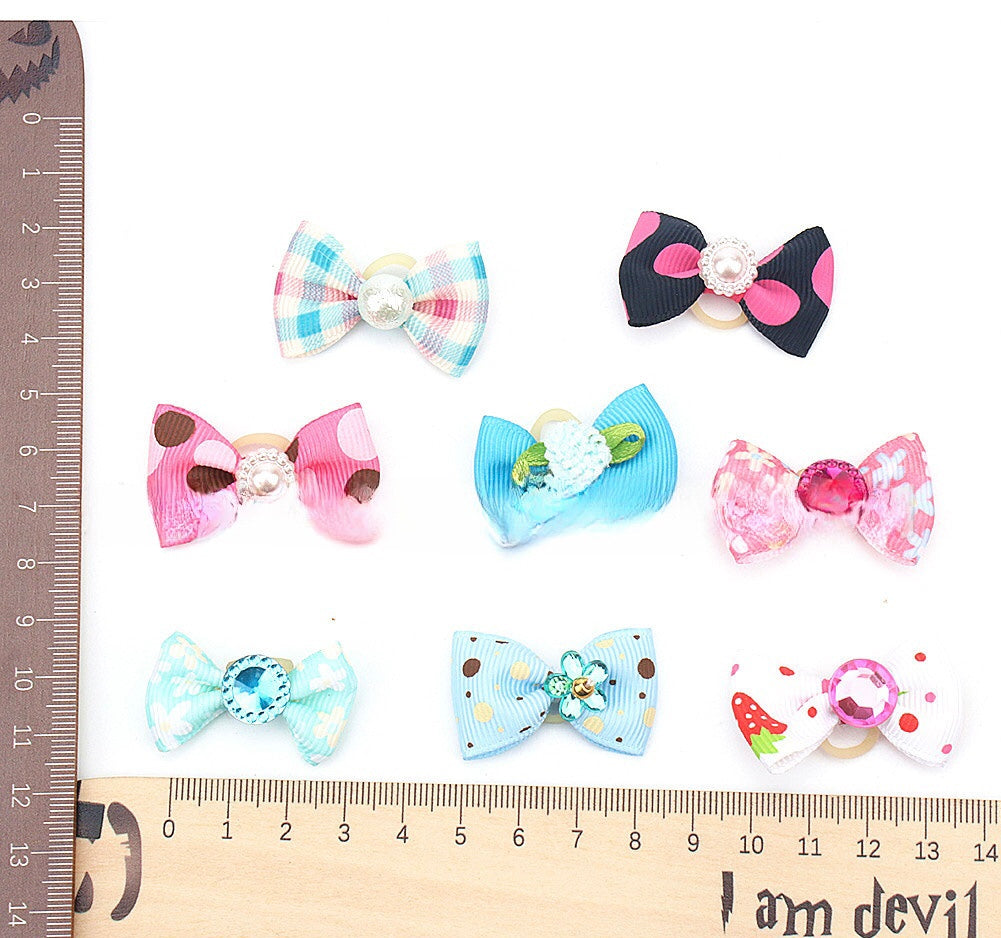KFX-8713789 Pet Bow Headbands Set - 10pcs Polyester Accessories for Pets