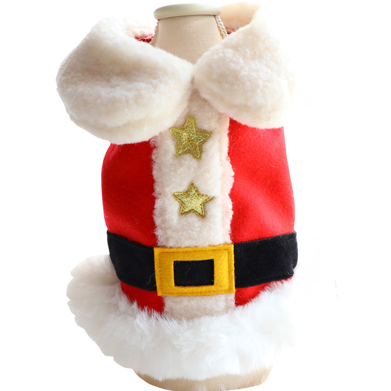 KFX-8713917 Christmas Star Jacket for Small Dogs - Woolen Cloth in Red, Sizes XS to XL