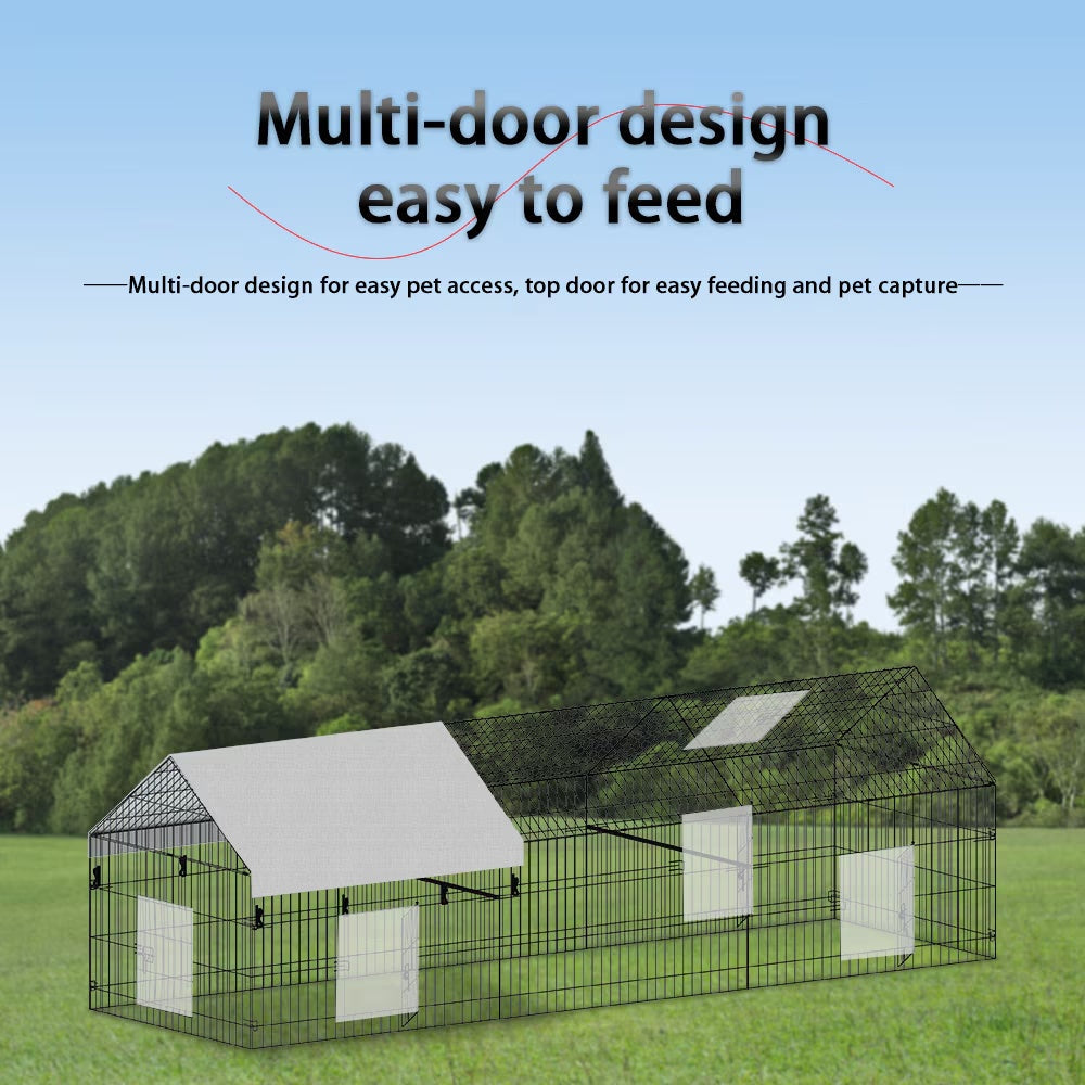 KFX-8715197 Outdoor Metal Chicken Coop for Poultry Farming - Durable Black Gray Design
