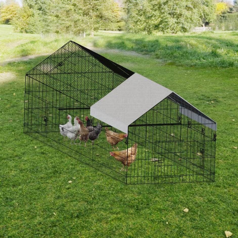 KFX-8715197 Outdoor Metal Chicken Coop for Poultry Farming - Durable Black Gray Design