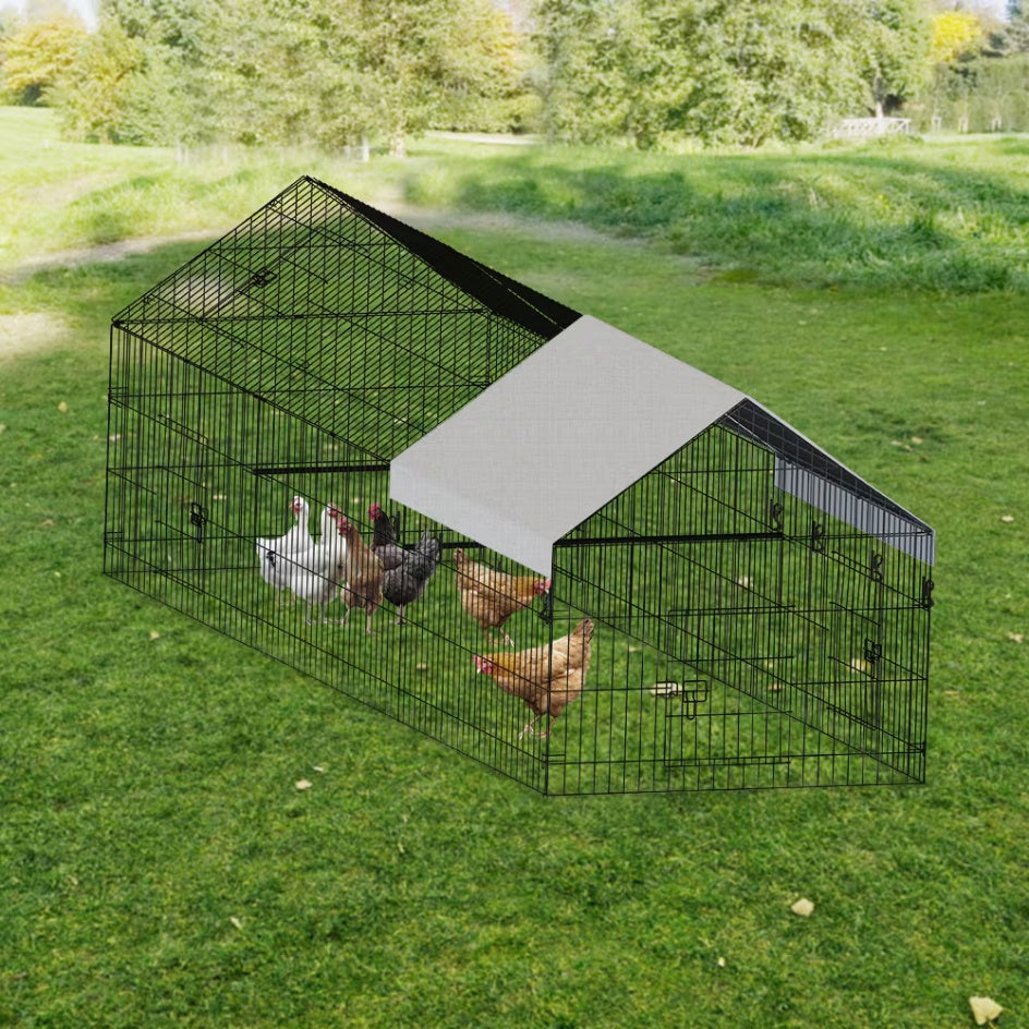 KFX-8715197 Outdoor Metal Chicken Coop for Poultry Farming - Durable Black Gray Design