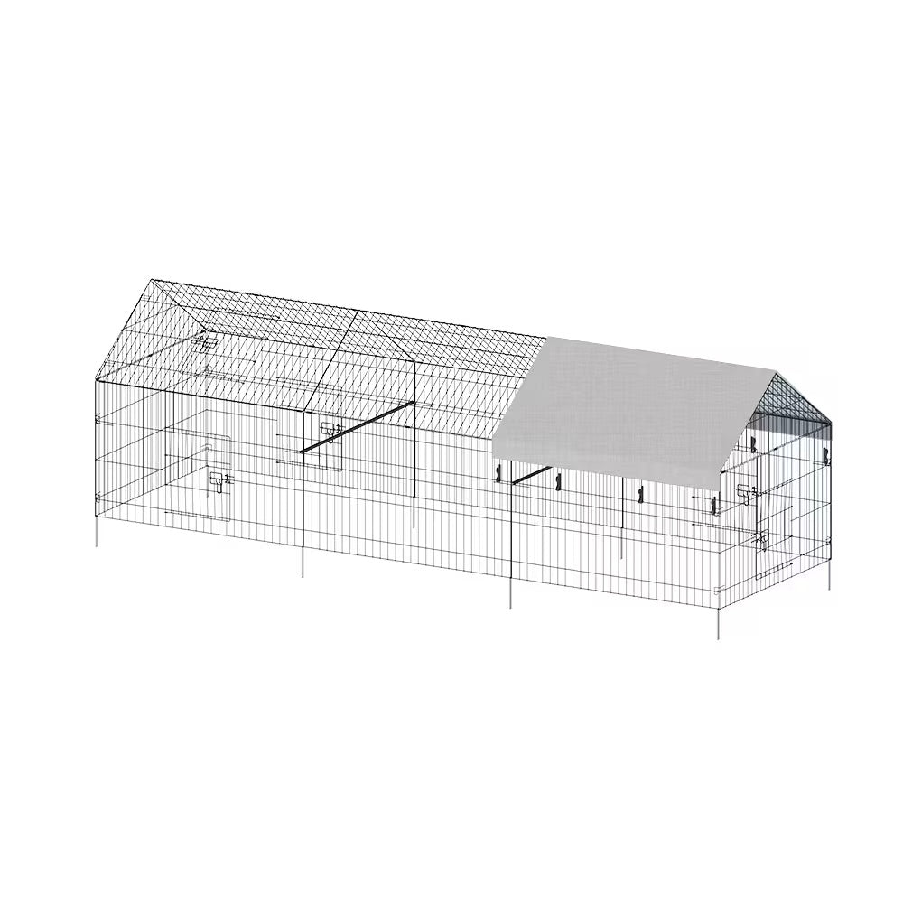 KFX-8715197 Outdoor Metal Chicken Coop for Poultry Farming - Durable Black Gray Design