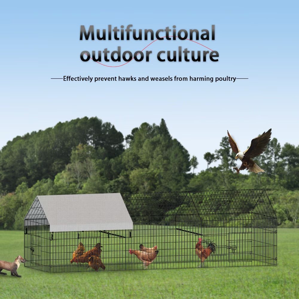 KFX-8715197 Outdoor Metal Chicken Coop for Poultry Farming - Durable Black Gray Design