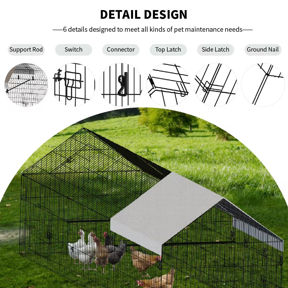 KFX-8715197 Outdoor Metal Chicken Coop for Poultry Farming - Durable Black Gray Design