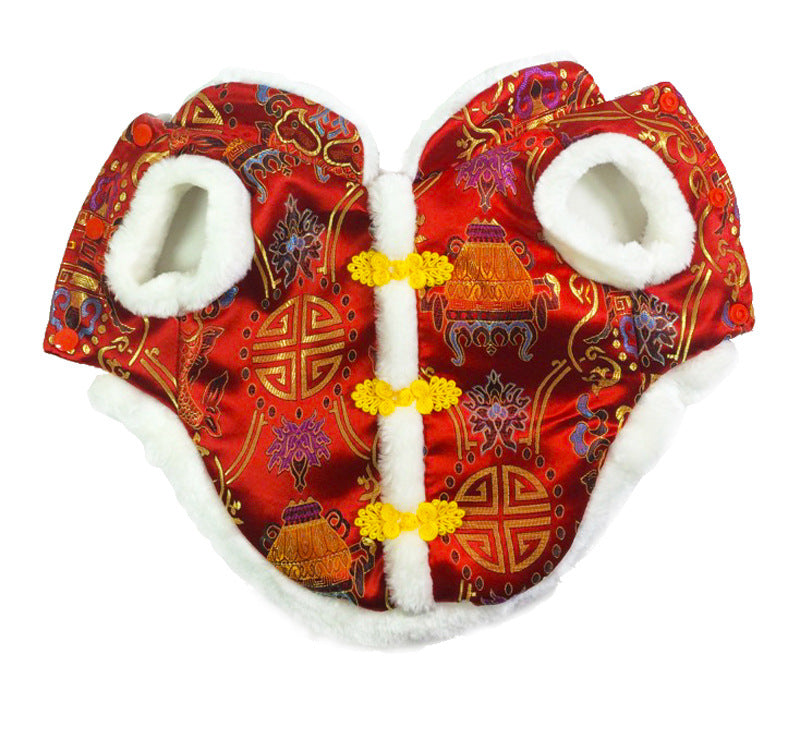 KFX-8715965 Silk Tang Suits for Pets - Cozy Autumn and Winter Wear in Sapphire Blue and Festive Red