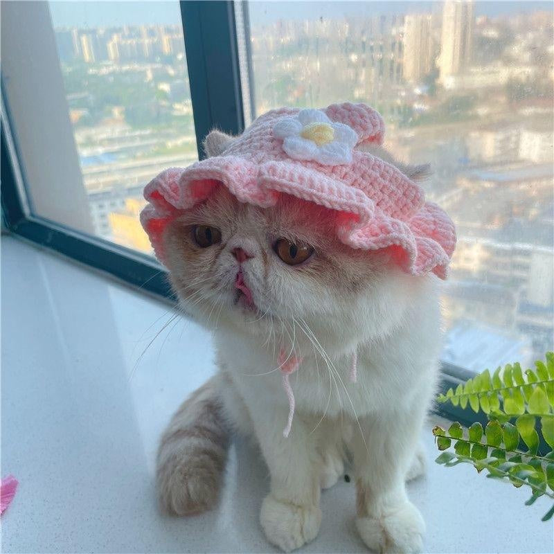 KFX-8716349 Hand-Crocheted Funny Knitted Pet Hats in Various Designs for Cats and Dogs