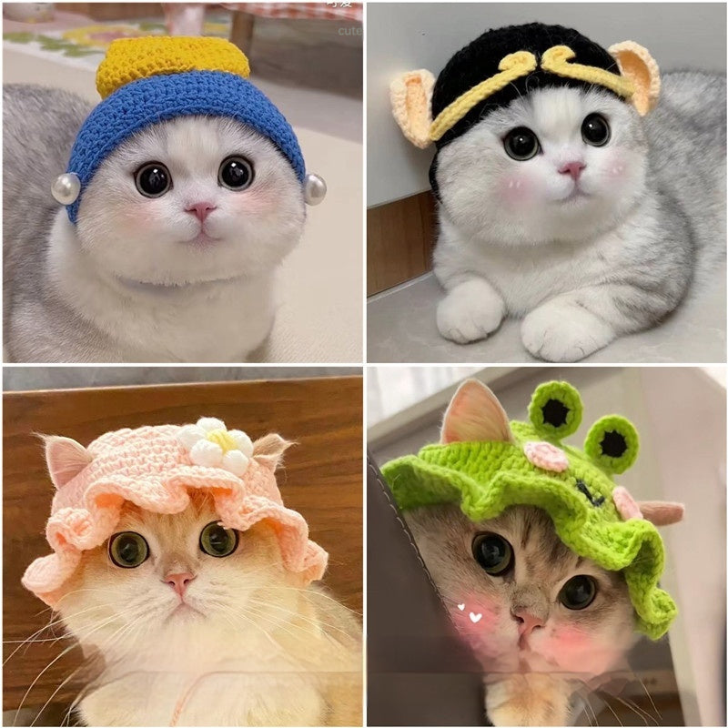 KFX-8716349 Hand-Crocheted Funny Knitted Pet Hats in Various Designs for Cats and Dogs