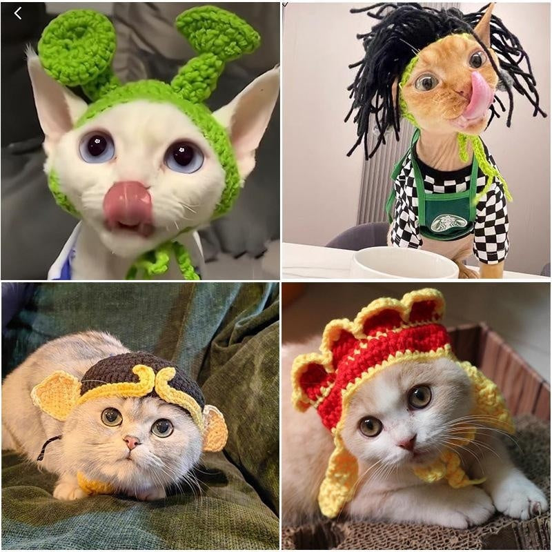 KFX-8716349 Hand-Crocheted Funny Knitted Pet Hats in Various Designs for Cats and Dogs