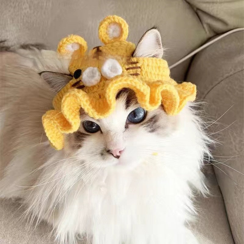 KFX-8716349 Hand-Crocheted Funny Knitted Pet Hats in Various Designs for Cats and Dogs