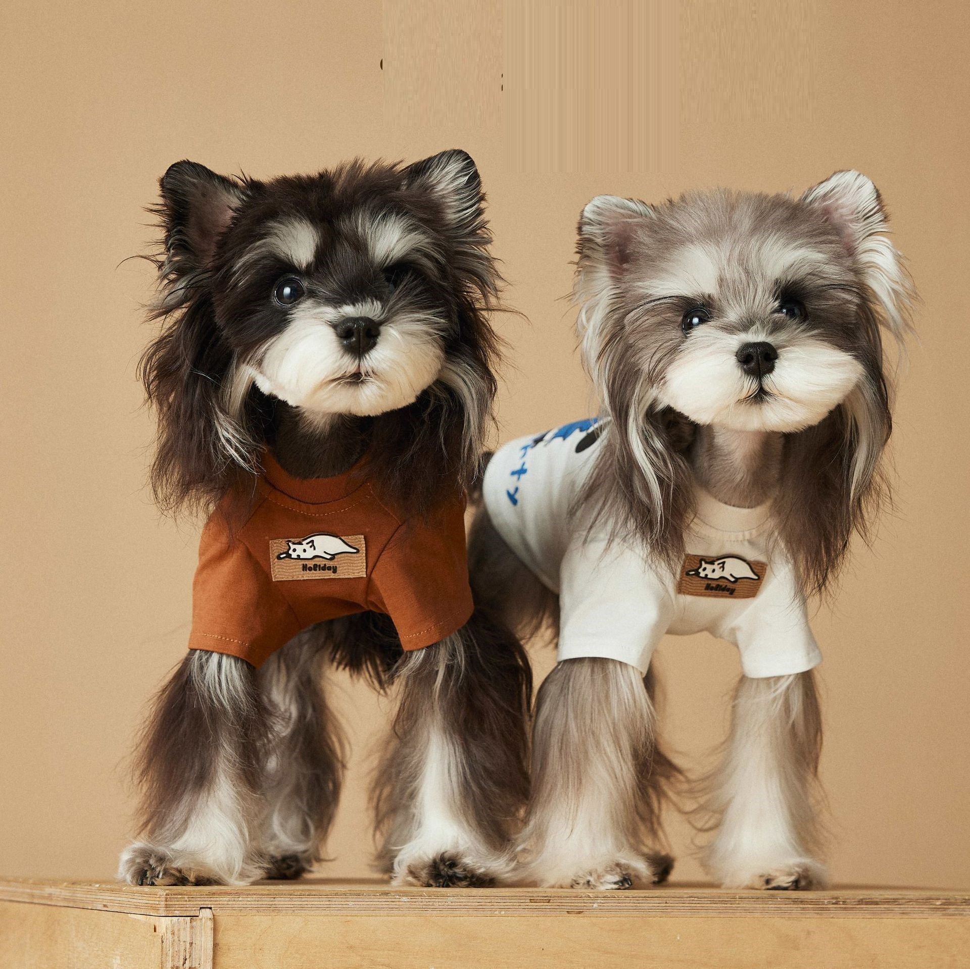 KFX-8717117 Cute Printed Dog T-shirt for Spring and Summer - Casual Polyester Pet Clothing in Coffee and White