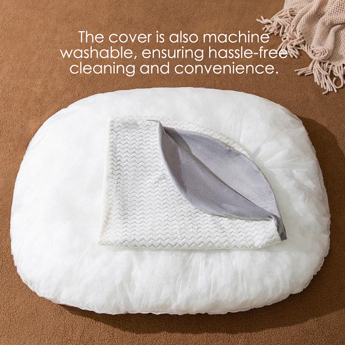 KFX-8718781 Oval Plush Dog Bed for Large Dogs, Washable Cushion with Anti-Skid Bottom, Comfortable Sleeping Nest
